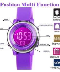 cofuo Kids Digital Sport Waterproof Watch for Girls Boys, Kid Sports Outdoor LED Electrical Watches with Luminous Alarm Stopwatch Child Wristwatch Purple 19 71cGwQrF2VS