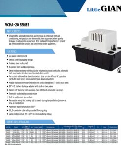 Little Giant 554425 VCMA-20ULS 80 GPH 1/30 HP Automatic Condensate Pump with Safety Switch for HVAC, Dehumidifier, Furnace, Air Conditioner 115 Volts 115V, Safety Switch 49 71cIHa08lHL