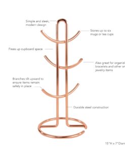 Spectrum Diversified Euro 6 Holder, Countertop Mug Tree, Mugs & Tea Cup Storage Rack, Coffee Counter Bar Accessory & Kitchen Organizer, 1 Count (Pack of 1), Copper 1 Count (Pack of 1) 17 71cIN8K hHL