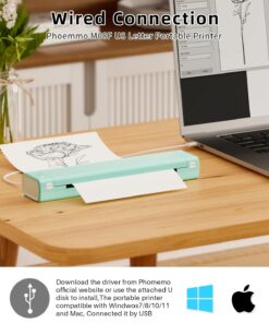 Phomemo M08F Portable Printer, 8.5'' x 11'' US Letter Mobile Compact Printer, Bluetooth Thermal Printer for Study, DIY Creation, Travel, List, Home, Gift, School, Office, Cyan Green & White 35 71cKIGiYwYL 1