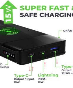 2021 updated - Qi wireless power bank fast charging - Lightning 15W Qi wireless portable charger - Premium iPhone, Android USB C power bank 10000 mah 33 71cKL5Gyq1L