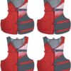 Stohlquist Fit Adult PFD Life Vest | Pack of 4 | Coast Guard Approved, Adjustable Size, Unisex, Lightweight, High Mobility, PVC Free Life Jacket - Value Pack Universal Red/Gray