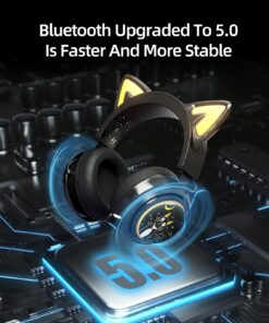 EASARS Wireless Cat Ear Headphones, Black Gaming Headset Bluetooth 5.0 for Smartphone, Retractable Mic, 50mm Drivers, RGB Lighting Headset with Mic (USB Dongle Not Included) 13 71cP4ECxNVL