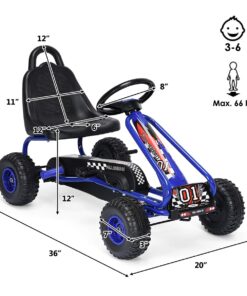 Costzon Kids Pedal Go Kart, 4 Wheel Pedal Powered Ride On Toys, Outdoor Racer Pedal Car with Adjustable Seat, Handbrake & Non-Slip Wheels, Pedal on Foot on Kart Gift for Boys Girls (Blue) Blue 14 71cQOWovviL