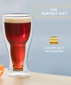 Dragon Glassware Beer Glasses, Clear Double Wall Insulated Pub Mugs, Upside Down Design, Holds One Full Beer Bottle, Freezable Glass for Beer Lovers, 13.5 oz Capacity, Set of 2 2 Count (Pack of 1) 16 71cRAL3sIL