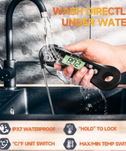 Meat Thermometer Digital, Meat Thermometers for Grilling and Cooking, Waterproof Instant Read Food Thermometer with Accurate Readings, Large LED Backlit Display and Foldable Probe for Kitchen & BBQ Black 28 71cRIvGktHL
