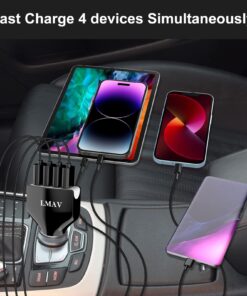 Alternative view of LMAV Car Charger Adapter, 4 Ports Multi USB Car Charger, QC 3.0 Fast Car Phone Charger Compatible with iPhone 14 13 12 11 Pro Max iPad Pro, Samsung Galaxy S22 Note 20.Black Black