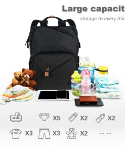 Hap Tim Diaper Bag Backpack,Large Capacity Travel Back Pack Maternity Baby Nappy Changing Bags, Double Compartments with Stroller Straps,Waterproof,Black (US7340-DG) Dark Grey 46 71cTAl4nfoL