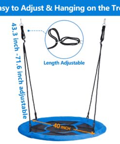 SUPER DEAL 40 Inch Blue Saucer Tree Swing Set for Kids Adults 800lb Weight Capacity Waterproof Flying Swing Seat Textilene Fabric with Adjustable Hanging Ropes for Outdoor Playground, Backyard 20 71cTTWxAl6L