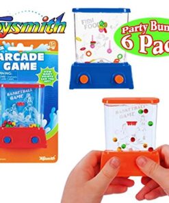Toysmith Mini Handheld Water Arcade Games Basketball & Fish Food Party Set Bundle - 6 Pack (Assorted Colors)