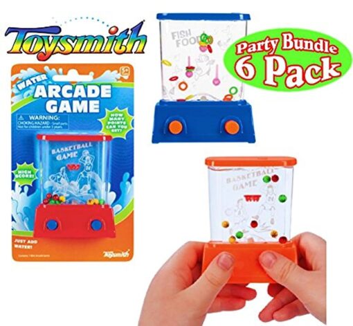 Toysmith Mini Handheld Water Arcade Games Basketball & Fish Food Party Set Bundle - 6 Pack (Assorted Colors)