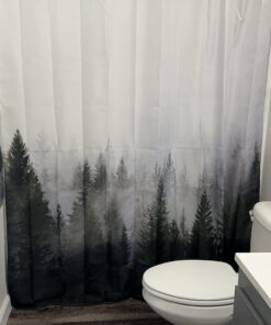 ORTIGIA Misty Forest Shower Curtains,Nature and Woodland Shower Curtain,Fantasy Fog Magic Winter Tree Bath Curtain for Bathroom,Waterproof Polyester Fabric 72" Wx72 L-with Hooks 72W x 72L(12 Metal Hooks,12 Grommets) Dark Forest 28 71cU4zzjAhL