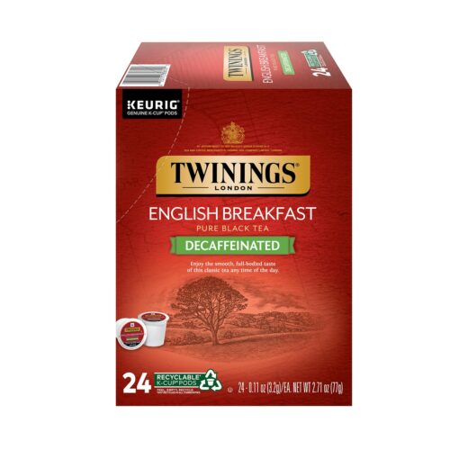 Twinings Decaf English Breakfast Tea K-Cup Pods for Keurig, Naturally Decaffeinated Black Tea, Smooth, Flavourful, Robust, 24 Count (Pack of 1)