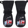 ANDORRA Kids Insulation Ski Mittens Boys Girls Snow Mittens Winter Gloves Black/Train S(4-6Y)