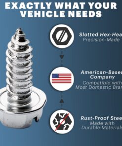 Chrome License Plate Screw Kit - Set of 4 Stainless Steel Fasteners for License Plates, Frames, and Covers on Domestic Cars, Trucks, Vans, SUVs - Rustproof, Self Tapping Mounting Bolts (Chrome Plated) Chrome Plated 12 71cWav7H4hL