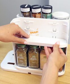 Cabinet Caddy SNAP! Sliding Spice Rack Organizer for Cabinet, Just Pull & Rotate, 3 Snap-In Shelves Adjust for 5 Levels of Storage, Magnetic Modular Design, Non-Skid Base, 8.9”H x 6.1”W x 10.8”D 25 71cZlwVUe L