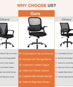Sweetcrispy Office Computer Desk Chair, Ergonomic Mid-Back Mesh Rolling Work Swivel Task Chairs with Wheels, Comfortable Lumbar Support, Comfy Flip-up Arms for Home, Bedroom, Study, Student, Black 1 Chair 23 71cbjPkGy6L