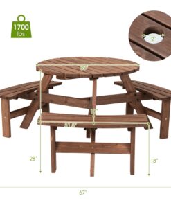 Giantex 6 Person Wooden Picnic Table Set with Wood Bench, with Umbrella Hold Design, Perfect for Outdoor Garden Yard Pub Beer Dining, Dark Brown 67"L×67" W×27.5" 23 71cfkM6WPVL