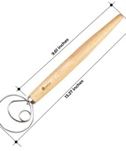 ORBLUE Premium Danish Dough Whisk - 2 Pack LARGE 13.5" Dutch Whisk with Stainless Steel Ring - Danish Whisk for Bread, Pastry or Pizza Dough - Baking Tool Alternative to a Blender, Mixer or Hook Rubberwood 2 Pack Rubberwood 24 71cfoLAyhGL