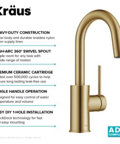 KRAUS Oletto Single Handle Kitchen Bar Faucet with QuickDock Top Mount Assembly in Brushed Brass, KPF-2600BB, 12 1/2 Inch 17 71ch5Q9OGqL