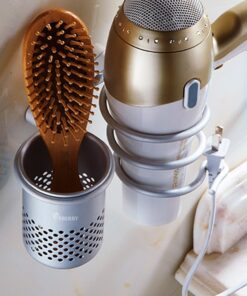 ELVASEN Hair Dryer Holder, Wall Mount Organizer Shelf Rack for Bathroom, Wall Mount with Comb Makeup Brushes Cup,Bathroom Washroom Shower Accessories Storage Organization Aluminum Set 20 71ckJRt6jdL