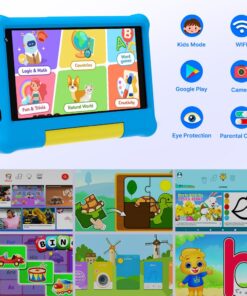 ApoloMedia Kids Tablet, 7 inch Android Tablet for Kids, Toddler Tablet with Bluetooth, WiFi, Parental Control, Dual Camera,3GB RAM 32GB ROM, Blue 10 71cmdR7PgKL