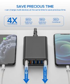 Alternative view of Key Power Quick Charge 3.0 Wall Charger, 60W 6-Port USB Fast Charger Desktop Charging Station for iPhone/PRO MAX/XS Max/XR/X/8/7/Plus, iPad Pro/Air 2/Mini, Galaxy S10/S9/S8/S7/Plus HTC and More