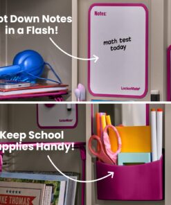 LockerMate 7-Piece Locker Organizer Kit, Includes Locker Shelf, Mirror, Whiteboard, Storage Cup & Dry Erase Marker, Pink 11 71cnYvgz7L