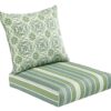 BOSSIMA Indoor and Outdoor Cushion, Comfortable Deep Seat Design, Premium 24 inch Replacement Cushion, Includes Seat and Backrest, Green/Grey Damask/Striped