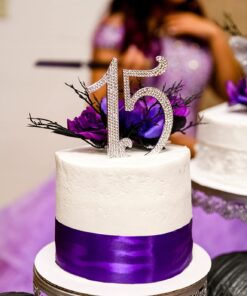 15 Cake Topper - Premium Silver Metal - 15th Birthday or Anniversary Party - Sparkly Rhinestone Quinceanera Cake Topper Decoration Makes a Great Centerpiece - Now Protected in a Box 46 71comP6E1RL