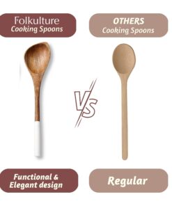 Folkulture Wooden Spoons for Cooking Set for Kitchen, Non Stick Cookware Tools or Utensils Includes Wooden Spoon, Spatula, Fork, Slotted Turner, Corner Spoon, Set of 5, 12 Inch, Acacia Wood (White) White 26 71cowgJwL