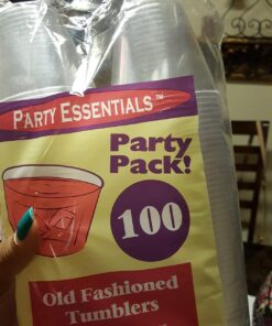 Party Essentials 9 oz Disposable Party Cups, Old Fashioned Tumblers, Cocktail Wine Glasses for Home, Picnic, Wedding, Birthday, 100 Count (Pack of 1), Clear, Hard Plastic 100 Count (Pack of 1) 24 71cpKOww9L
