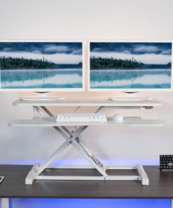 VIVO 36 inch Desk Converter, K Series, Height Adjustable Sit to Stand Riser, Dual Monitor and Laptop Workstation with Wide Keyboard Tray, White, DESK-V036KW 36" 27 71cpPHYVyVL