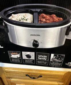 Proctor Silex Double Dish Slow Cooker with 6qt Crock and Dual 2.5qt Nonstick Insert to Cook Two Meals at Once, Dishwasher Safe Pot & Lid, Silver (33563) 46 71cpyOd7spL