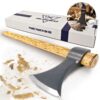 BLADED Throwing Hatchet w/ Sheath - Made in USA Axe w/ Forged 4140 Steel Head & 100% American Hickory Wood Handle - Small Competition & Survival Tomahawk - Kindling, Camping & Chopping Metal Hand Hawk Natural Steel 19 71cqaL 8OnL