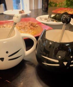 Teagas Cat Coffee Mugs for Crazy Cat Lady - Black & White Ceramic Cat Coffee Mugs and Cute Cat Spoons Set for Coffee Tea 12oz Black/White 29 71cs3k2sPmL