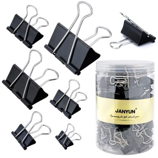 150Pcs Large Binder Clips 6 Assorted Sizes Paper Clamps Clip for Paper Metal Clip Office School Home Supplies (Black) Assorted Size Black