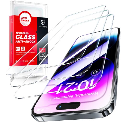 SmartDevil 𝗨𝗽𝗴𝗿𝗮𝗱𝗲𝗱 Screen Protector for iPhone 14 Pro Max [6.7 inch] 3Pack iPhone14 Pro Max Tempered Glass with Easy Installation Frame, [10X Military Shatterproof] Screen Protector 14 Pro Max Bubble Free, Ultra Thin 14 Pro Max Glass