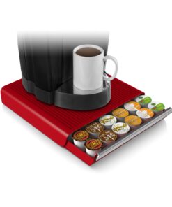 Mind Reader Single Serve Coffee Drawer, 36 Pod Capacity Countertop Organizer, 13.25" L x 12.75" W x 2.75" H, Red Coffee Pod Holder 32 71cvQieXixL