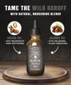 Viking Revolution Beard Oil Conditioner - All Natural Unscented Argan & Jojoba Oils - Softens, Smooths & Strengthens Beard Growth - Grooming Beard and Mustache Maintenance Treatment, 1 Pack 1 Ounce (Pack of 1) 24 71cwccsUj2L