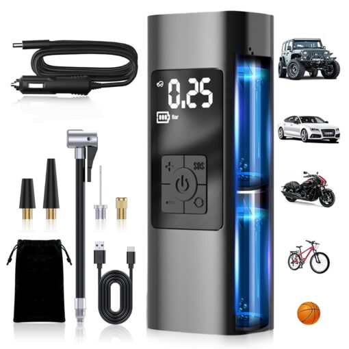 Aimery Tire Inflator Portable Air Compressor, 150 PSI Cordless Portable Air Pump For Car Tires, LCD Display Portable Tire Inflator With Tire Pressure Gauge, Tire Pump For Car, Bike, Motorcycle, Ball