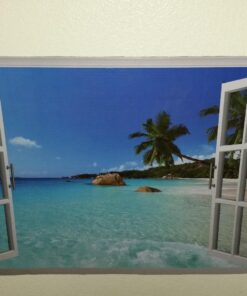 Alternative view of Large Removable Beach Sea 3D Window Decal Wall Sticker Home Decor Exotic Beach View Art Wallpaper Mural