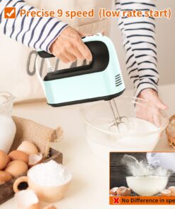 Yomelo 9-Speed Digital Hand Mixer Electric, 400W DC Motor with Snap-On Storage Case, Touch Button, Turbo Boost, 5 Stainless Steel Baking Handheld Accessories, Flat Beaters, Dough Hooks, Whisk (Ice Blue) Ice Blue 24 71cyoKbs7CL 1