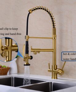 GICASA Kitchen Faucet, 3 Way Kitchen Faucet, Kitchen Faucet with Separate Spigot for RO Water, 3 in 1 Kitchen Faucet with Pull Down Sprayer and Pot Filler, Brushed Gold Brushed Gold 52 11 71czBldJajL