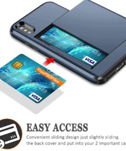 SAMONPOW iPhone X Case, iPhone 10 Case,Hybrid iPhone X Wallet Case Card Holder Shell Heavy Duty Protection Shockproof Anti Scratch Soft Rubber Bumper Cover Case for iPhone X 5.8 inch Dark Blue 13 71d0QngRdcL