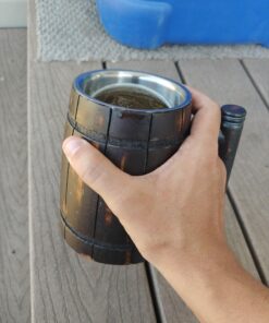 GoCraft Handmade Wooden Beer Mug with 18oz Stainless Steel Cup | Great Beer Gift Ideas Wooden Beer Tankard for Men | Vintage Bar accessories - Barrel Brown Retro Design 19 71d3PFLNUzL