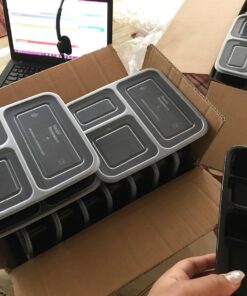 30 Value Pack - SimpleHouseware 3 Compartment Reusable Meal Prep Food Storage Container Lunch Boxes, Stackable and Dishwasher, Microwave, Freezer Safe (36 ounces) 30 Pack 37 71d3unTVVHL