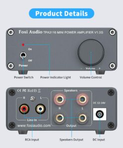 Fosi Audio V1.0G 2 Channel Class D Mini Stereo Amplifier for Home Speakers TPA3116 50W x 2 with Power Supply 34 71d5BEMg2qL
