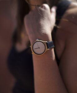 Luno Wear Hana, Women's Wood Watch, Bamboo, Genuie Leather Black 12 71d5I DTHtL