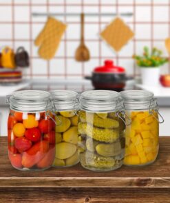 OAMCEG 4 Pack Wide Mouth Mason Jars - 34 OZ Airtight Glass Canning Jars with Leak Proof Rubber Gasket and Clip Top Lids, Perfect for Storing Coffee, Sugar, Flour or Sweets J-1L 29 71d5SiqkG4L